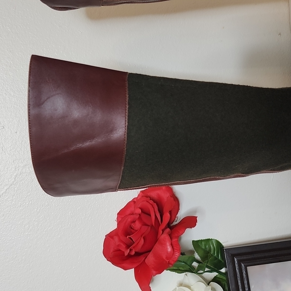Antonio Melani Erna Riding Leather Wool Knee High Sepia Olive Boots Rare - Picture 4 of 15